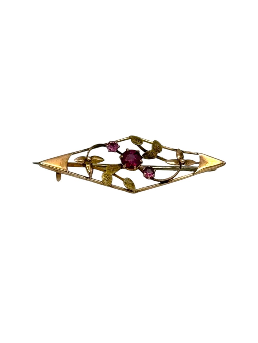 Victorian 9k Gold and Garnet Floral Brooch